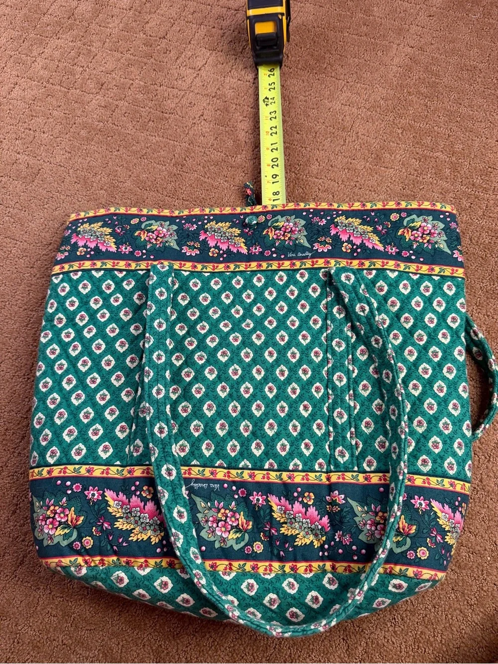 Vintage Vera Bradley Greenfield Quilted Large Tote Shoulder Bag Button close